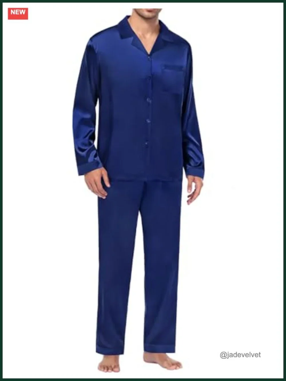 Men's Silk Satin Pajama Set Long Sleeve Button Down Sleepwear 2 Pcs